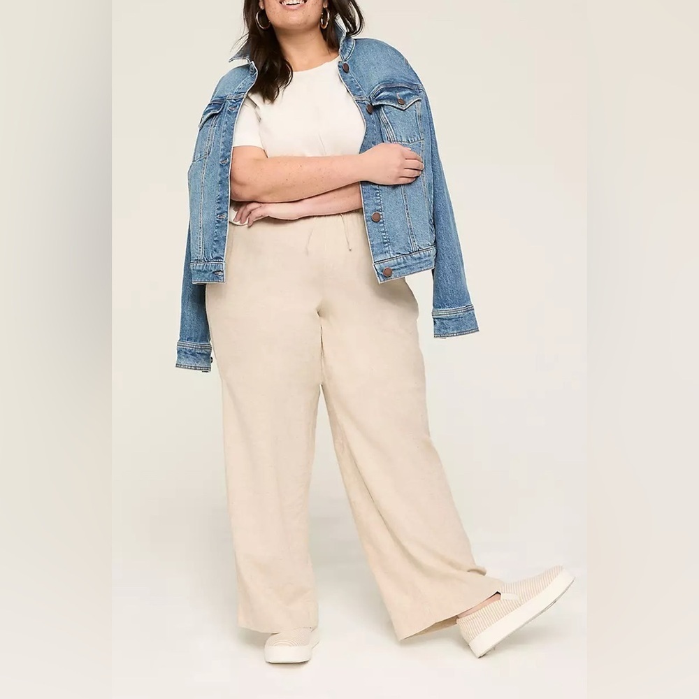 Lane Bryant Mid Rise Wide Leg Linen Blend Pants